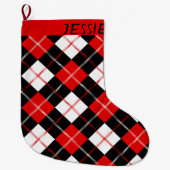 Black Red White Argyle op maat Grote Kerstsok (Voorkant)
