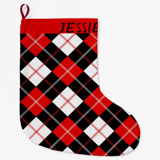 Black Red White Argyle op maat Grote Kerstsok (Voorkant)