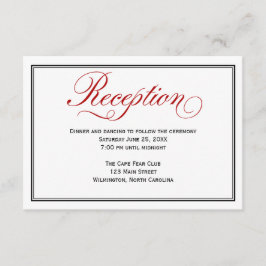 Black Red White Calligraphy Wedding Reception Kaar Informatiekaartje