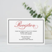 Black Red White Calligraphy Wedding Reception Kaar Informatiekaartje (Staand voorkant)