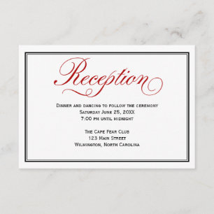 Black Red White Calligraphy Wedding Reception Kaar Informatiekaartje