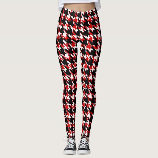 Black Red White Canada Winter Houndstooth Leggings (Voorkant)