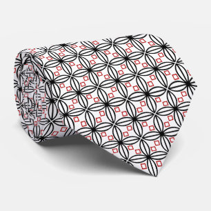 Black Red White Geometric White Stropdas
