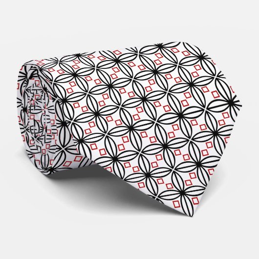 Black Red White Geometric White Stropdas (Opgerold)