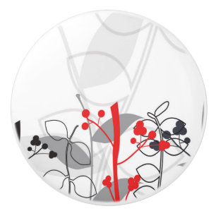 Black Red White Grey Botanical Floral Dresser Keramische Knop