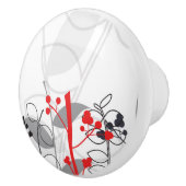 Black Red White Grey Botanical Floral Dresser Keramische Knop (Rechts)