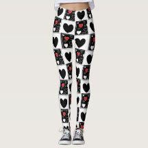 Black Red White Heart Gepatterde Leggings