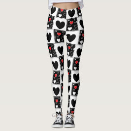Black Red White Heart Gepatterde Leggings