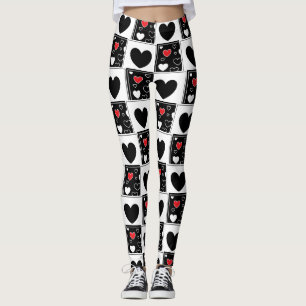 Black Red White Heart Gepatterde Leggings