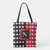 Black Red White Hearts Monogram Initiaal Tote Bag (Achterkant)