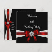 Black Red White Jewel Bow 40th Elegant Birthday Kaart (Voorkant / Achterkant)