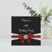 Black Red White Jewel Bow 40th Elegant Birthday Kaart (Staand voorkant)