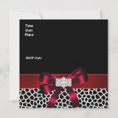 Black Red White Jewel Bow Invitation Animal Print Kaart (Achterkant)