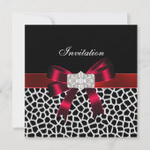 Black Red White Jewel Bow Invitation Animal Print Kaart (Voorkant)