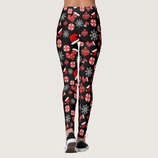 Black Red White Merry-kerstLeggings Leggings (Achterkant)