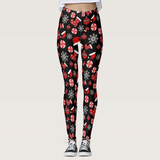 Black Red White Merry-kerstLeggings Leggings (Voorkant)