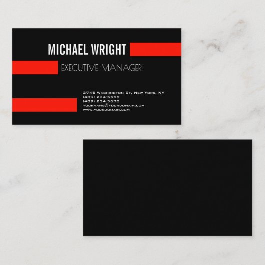 Black Red White Modern Plain Simple Minimalist Visitekaartje (Voorkant / Achterkant)