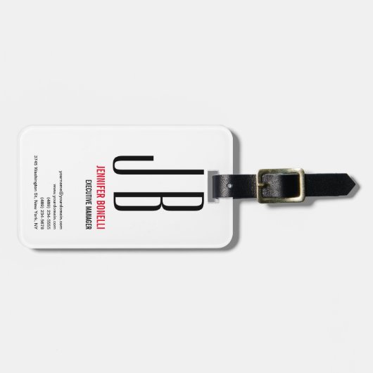 Black Red White Monogram minimalistisch modern Bagagelabel (Voorkant horizontaal)