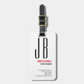 Black Red White Monogram minimalistisch modern Bagagelabel (Voorkant verticaal)