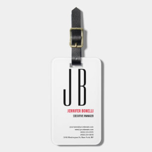 Black Red White Monogram minimalistisch modern Bagagelabel