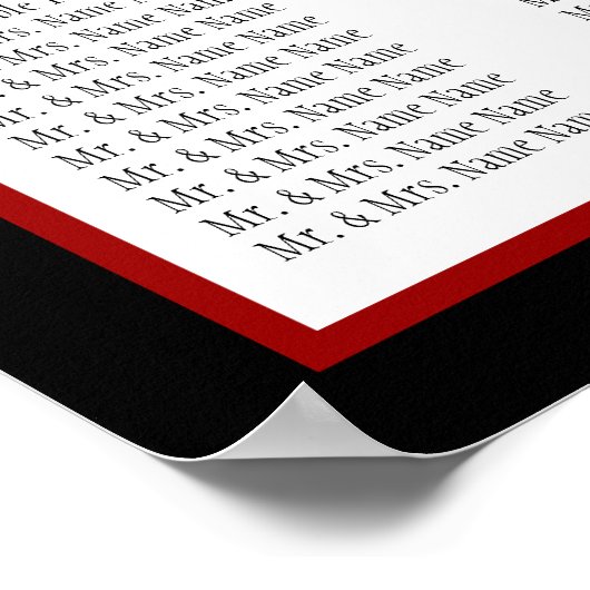 Black Red White Monogram Wedding Seating Chart 150 Poster (Hoek)