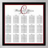Black Red White Monogram Wedding Seating Chart 150 Poster (Voorkant)