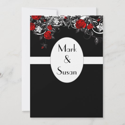 Black Red White Rose Wedding Invitation Kaart (Voorkant)