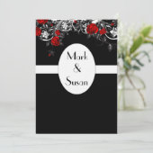 Black Red White Rose Wedding Invitation Kaart (Staand voorkant)