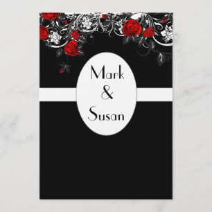 Black Red White Rose Wedding Invitation Kaart