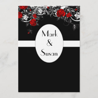 Black Red White Rose Wedding Invitation Kaart
