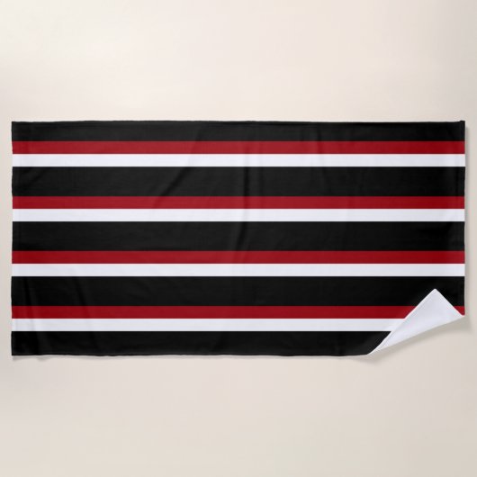 Black Red White Striped Beach Towel Strandlaken (Voorkant)