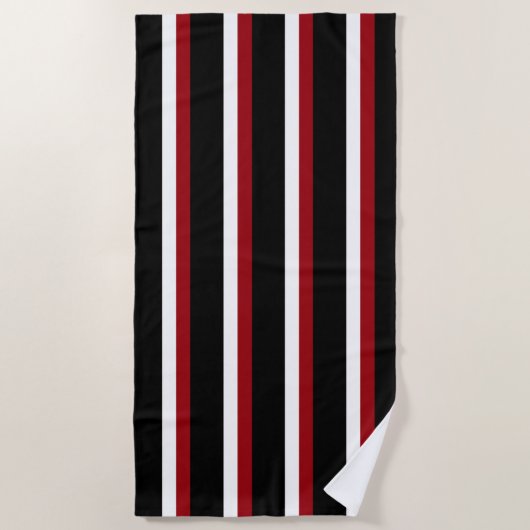 Black Red White Striped Beach Towel Strandlaken (Voorkant)