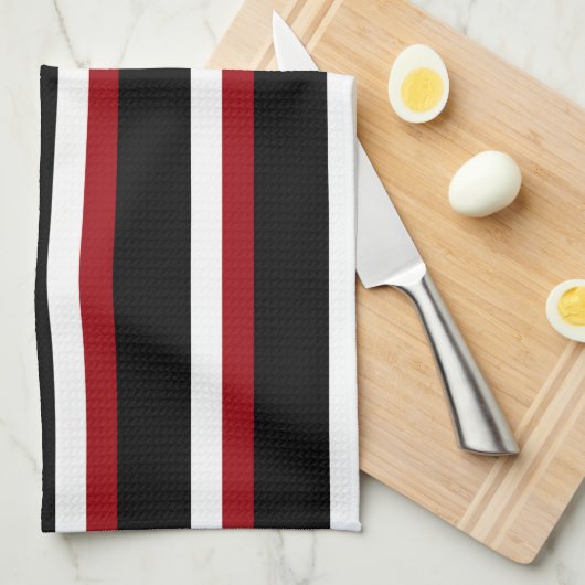 Black Red White Striped Kitchen Towel Theedoek (Quarter Fold)