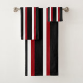 Black Red White Striped Towel Set Bad Handdoek (Insitu)