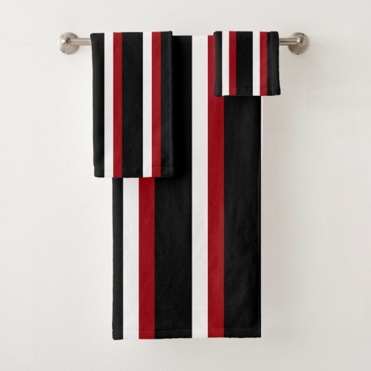 Black Red White Striped Towel Set Bad Handdoek (Insitu)