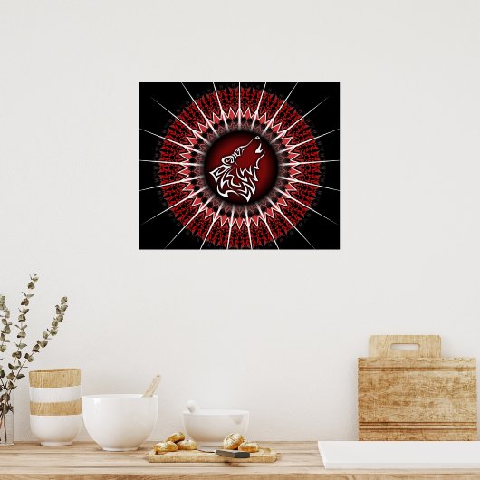 Black Red Wolf Tribal Poster (Keuken)