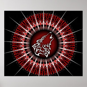 Black Red Wolf Tribal Poster
