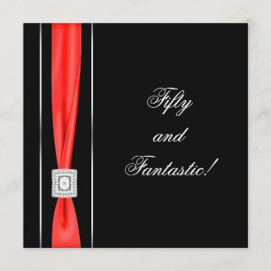 Black Red Womans Classy 50th Birthday Party Kaart