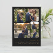 Black Refined Minimalist 5-Photo Collage Wedding  Save The Date (Staand voorkant)