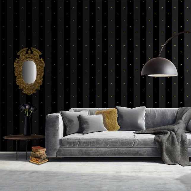 Black Regency Gold Napoleonic Bee Six Inch Stripe Behang (Creator heeft geüpload)