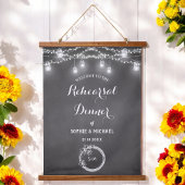 Black Rehearal Dinner Welcome String Lights Hangend Wandkleed