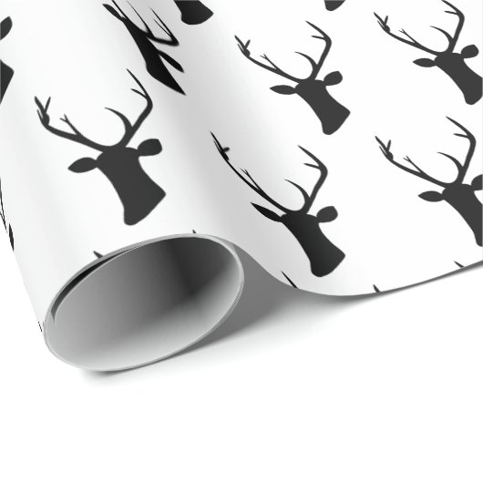 Black Reindeer Head Silhouette Pattern Cadeaupapier (Rol Hoek)