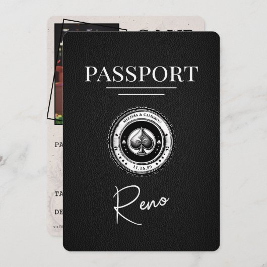 Black Reno Passport Bewaar de datum Save The Date (Voorkant / Achterkant)