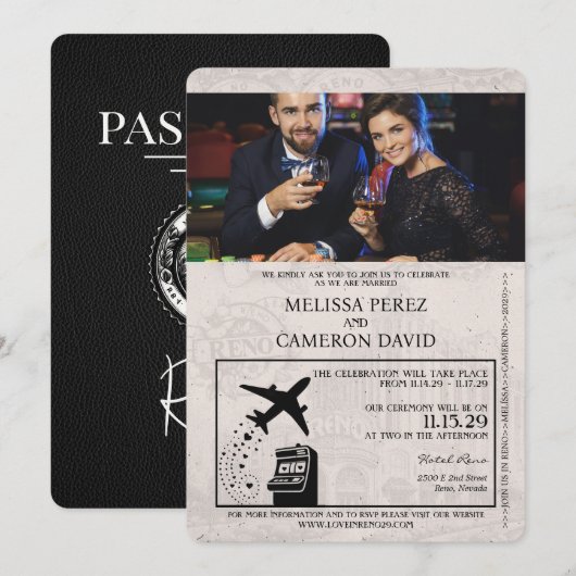 Black Reno Passport Huwelijksuitnodiging Kaart (Voorkant / Achterkant)