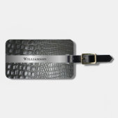 Black Reptile Digital Leather Silver Metal Bagagelabel (Voorkant horizontaal)