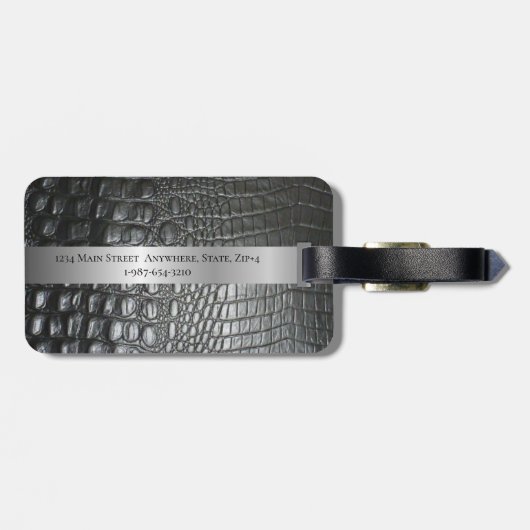 Black Reptile Digital Leather Silver Metal Bagagelabel (Achterkant horizontaal)