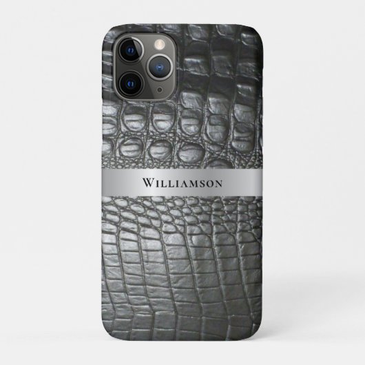 Black Reptile Digital Leather Silver Metal Case-Mate iPhone Case (Achterkant)