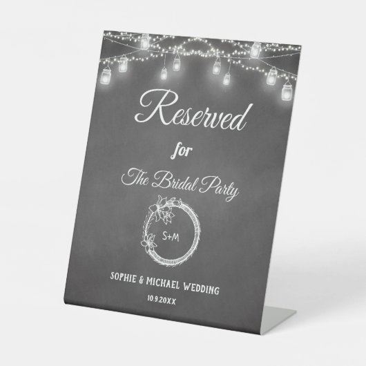 Black Reserved Wedding Mason Jar Rustic Reclamebord Met Voetstuk (Voorkant)