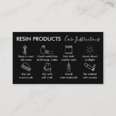 Black Resin Products Care Instructions Visitekaartje (Achterkant)