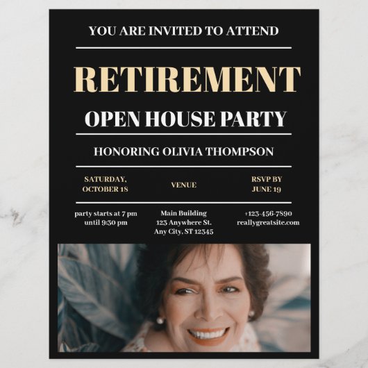 Black Retirement Open House Party Uitnodiging Flyer (Voorkant)